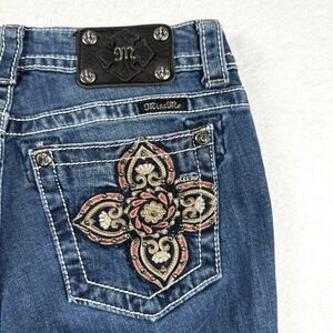 Miss Me Jeans Women's 27 Straight Leg Embroidered Cross Flap Pocket Rhinestone